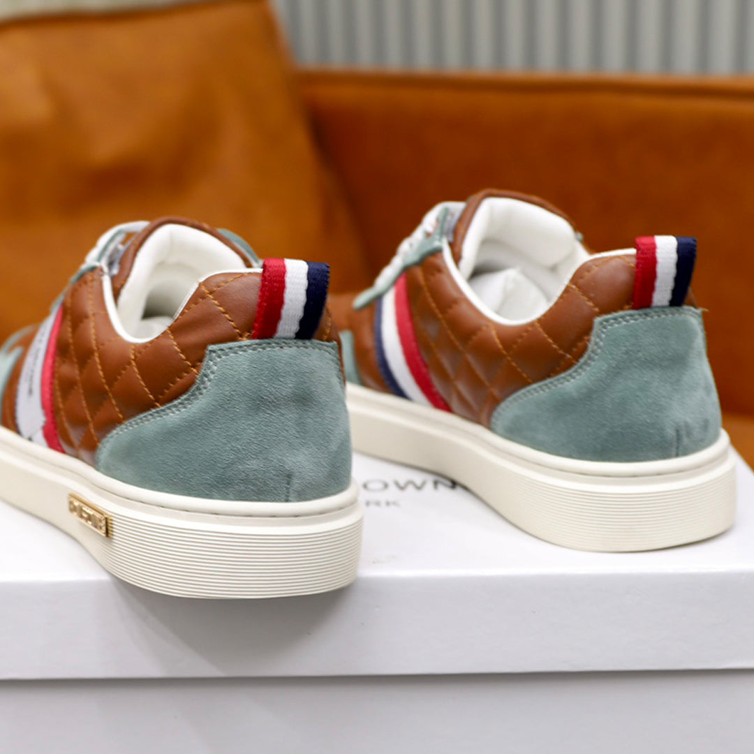 Thom BrowneMen's Premium Leather Sneakers - Handcrafted Cowhide Low-Top Casual Shoes with Grosgrain Detail