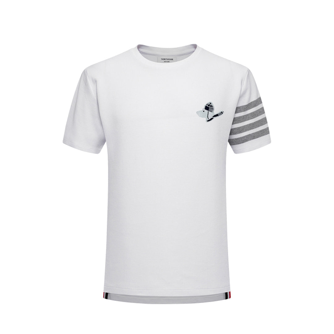Thom BrowneMen's Embroidered T-Shirt | Signature Grosgrain Detail | Timeless Cut