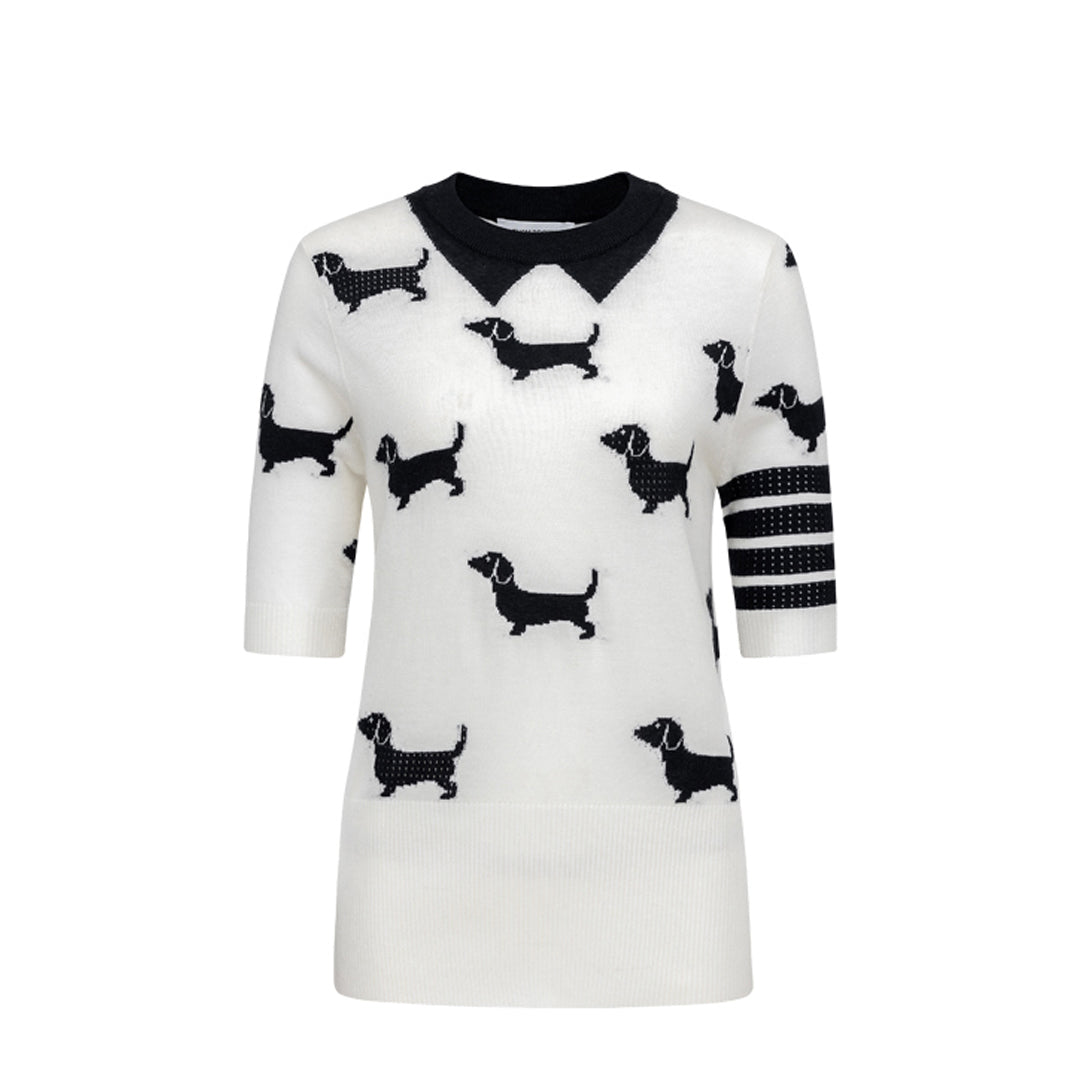 Thom BrowneWomen's Puppy Graphic T-Shirt - Striped Grosgrain Detail