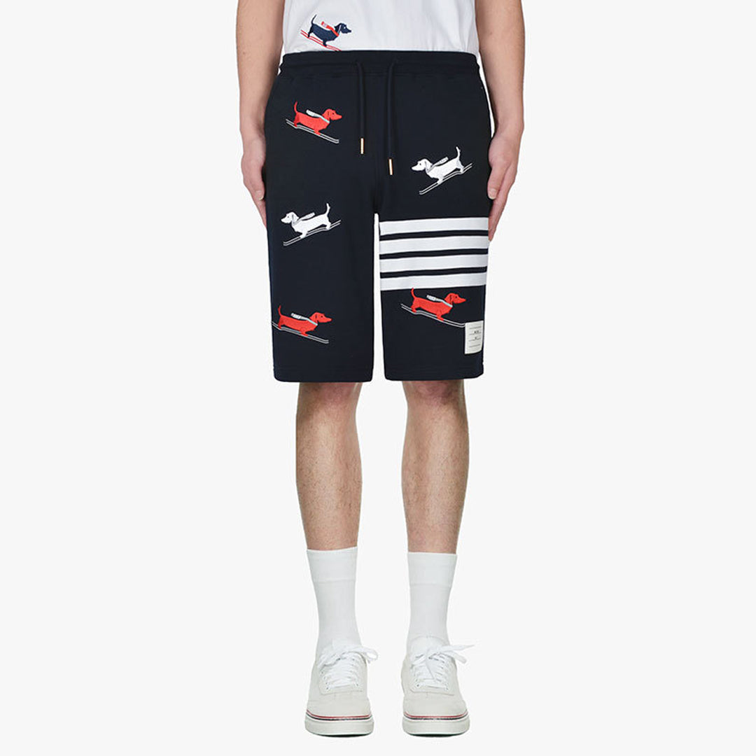 Thom BrowneMen's Embroidery Sports Shorts - 100% Cotton Made in Japan with 4-Bar Detail