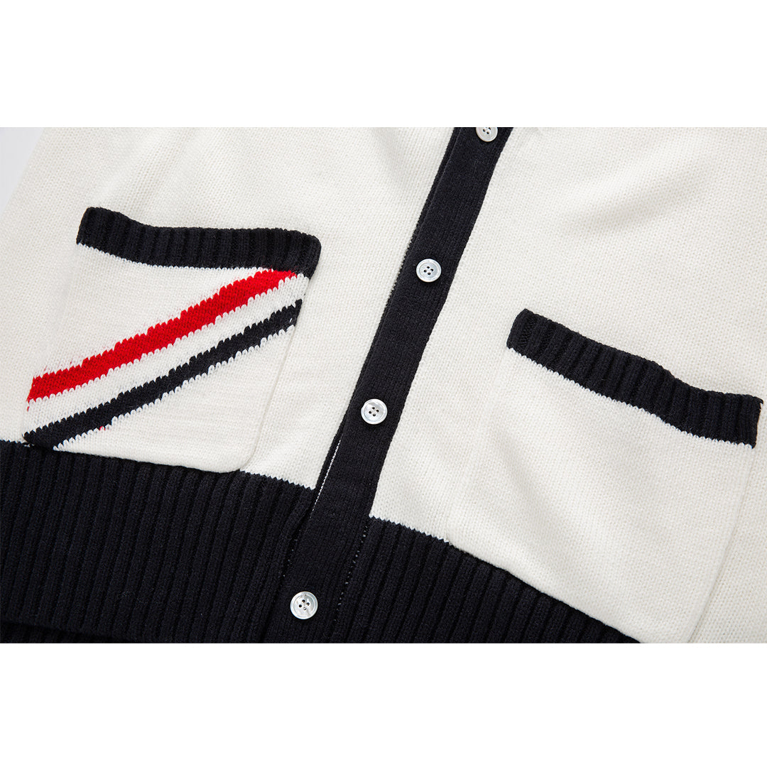 Thom BrowneMen's Classic V-Neck Knitted Cardigan with 4-Bar Sleeve Detail