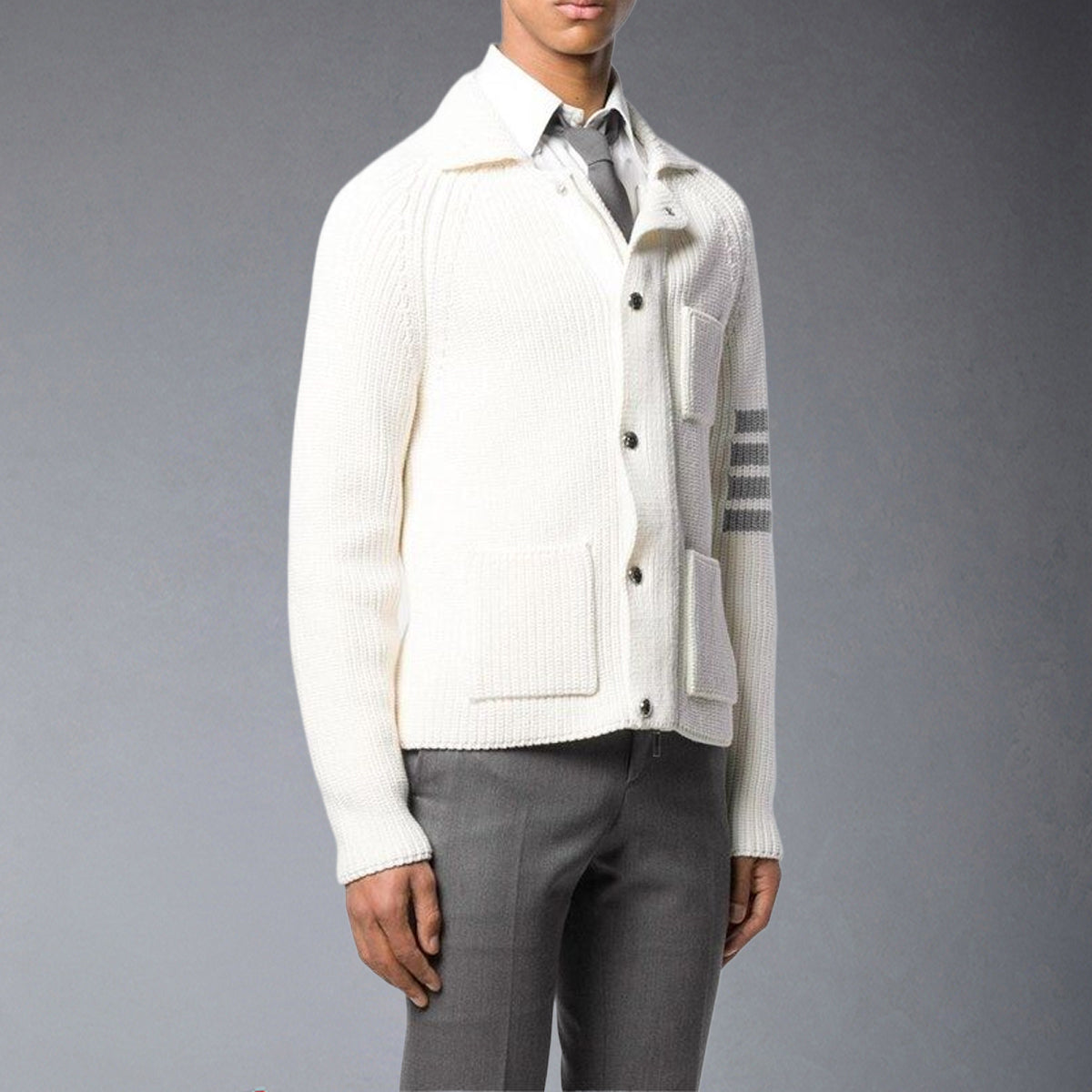 Thom BrowneMen's Classic Zip-Up Hooded Sweater with Drawstring