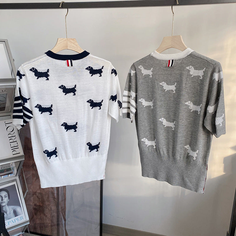 Thom BrowneWomen's Dog Motif Cotton Sweater - Japanese Craftsmanship