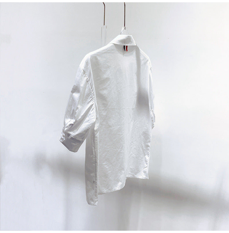 Thom BrowneWomen's Cotton Tie-Front Short Sleeve Shirt - Made in Japan