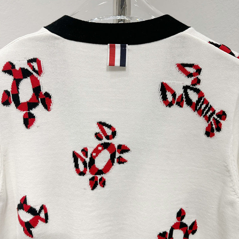 Thom BrowneJapanese Cotton Knitted Cardigan - Partial Button Front