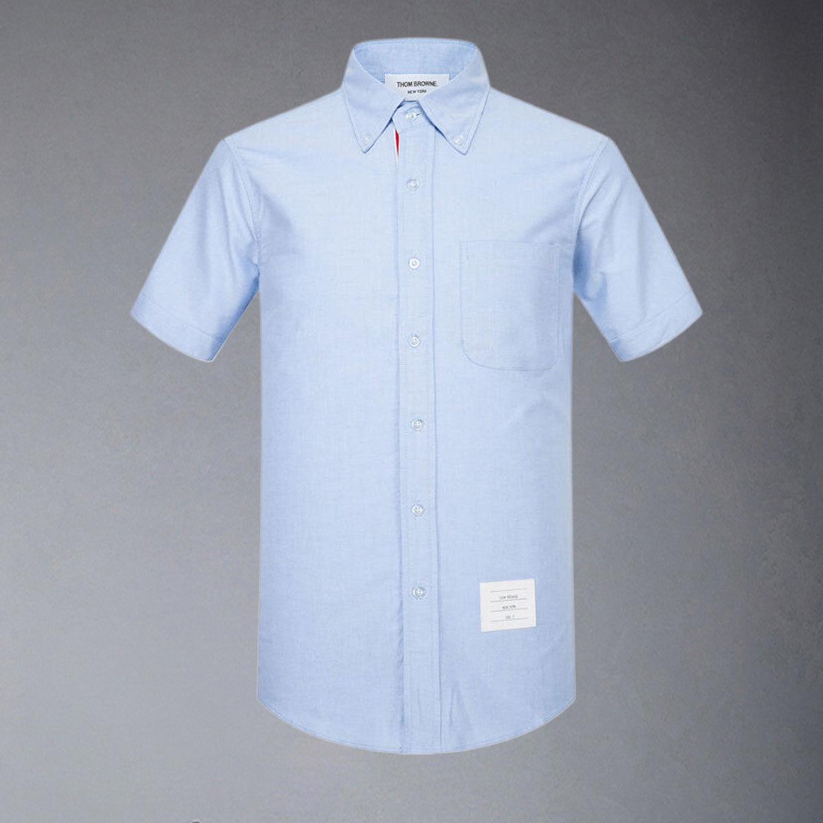 Thom BrowneMen's Short Sleeve Oxford Shirt - 100% Cotton Striped Grosgrain Detail