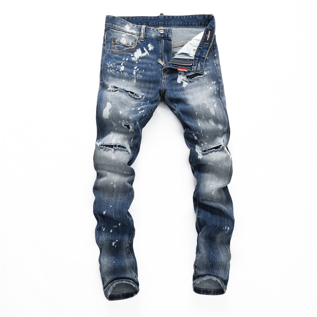 DSQ2 Men's Slim Fit Ripped Jeans – Dark Wash Distressed Denim