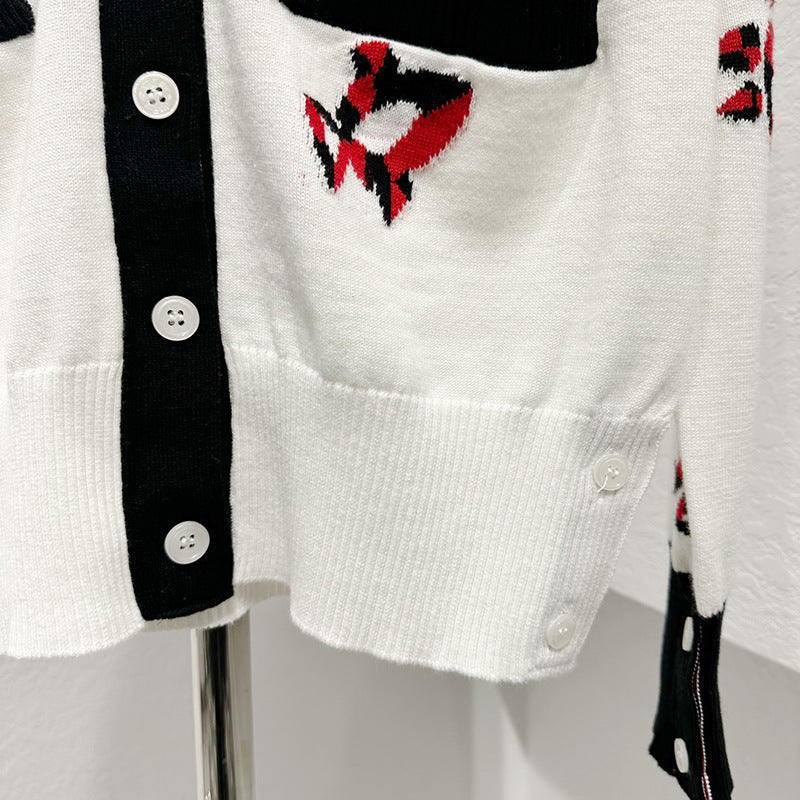 Thom BrowneJapanese Cotton Knitted Cardigan - Partial Button Front
