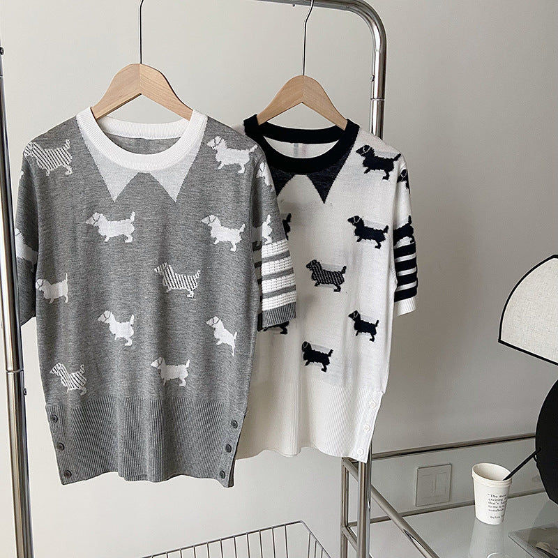 Thom BrowneWomen's Dog Motif Cotton Sweater - Japanese Craftsmanship