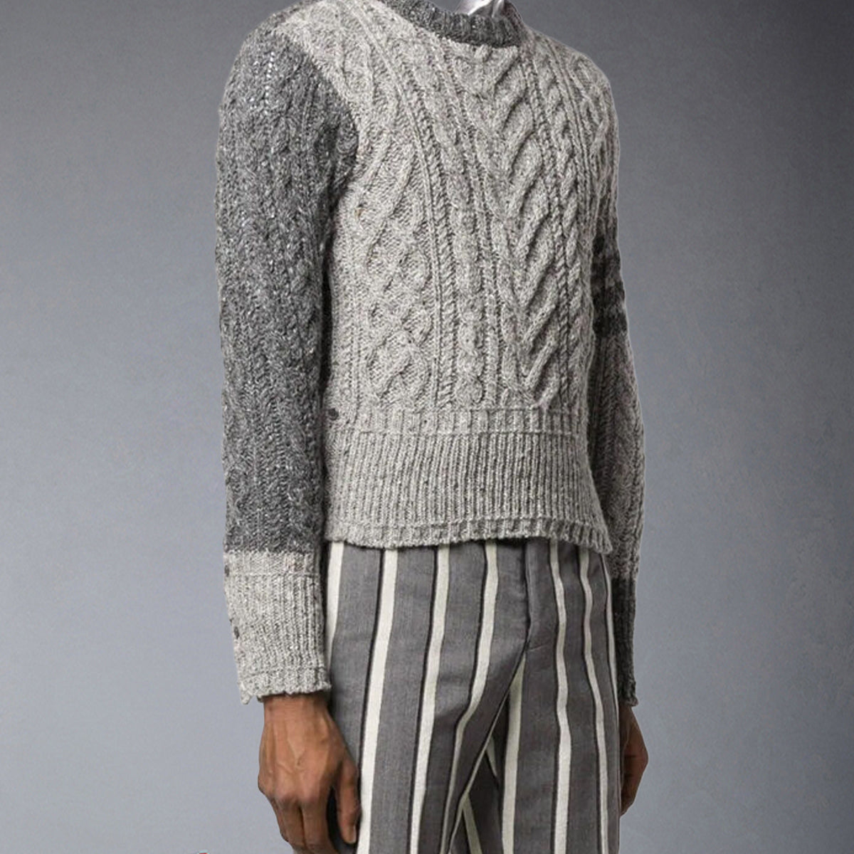 Thom BrowneMen's Classic Crew Neck Merino Wool Sweater with 4-Bar Detail