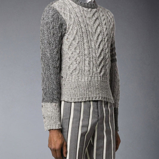 Thom BrowneMen's Classic Crew Neck Merino Wool Sweater with 4-Bar Detail