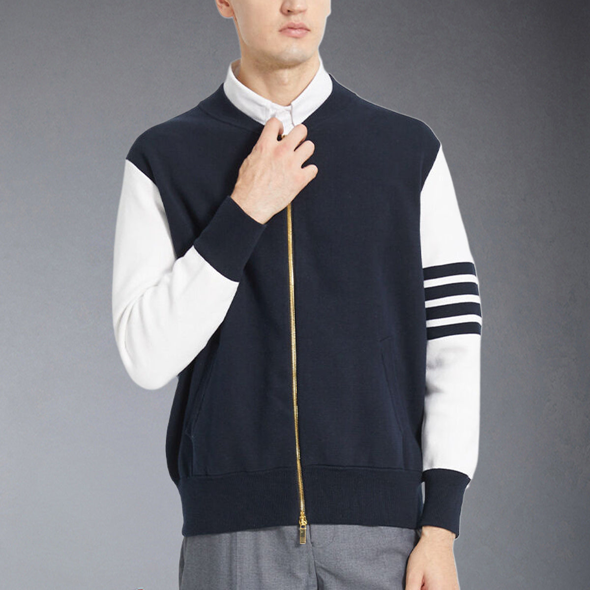 Thom Browne4-Bar Back Stripe Jacket with Signature Grosgrain Detail