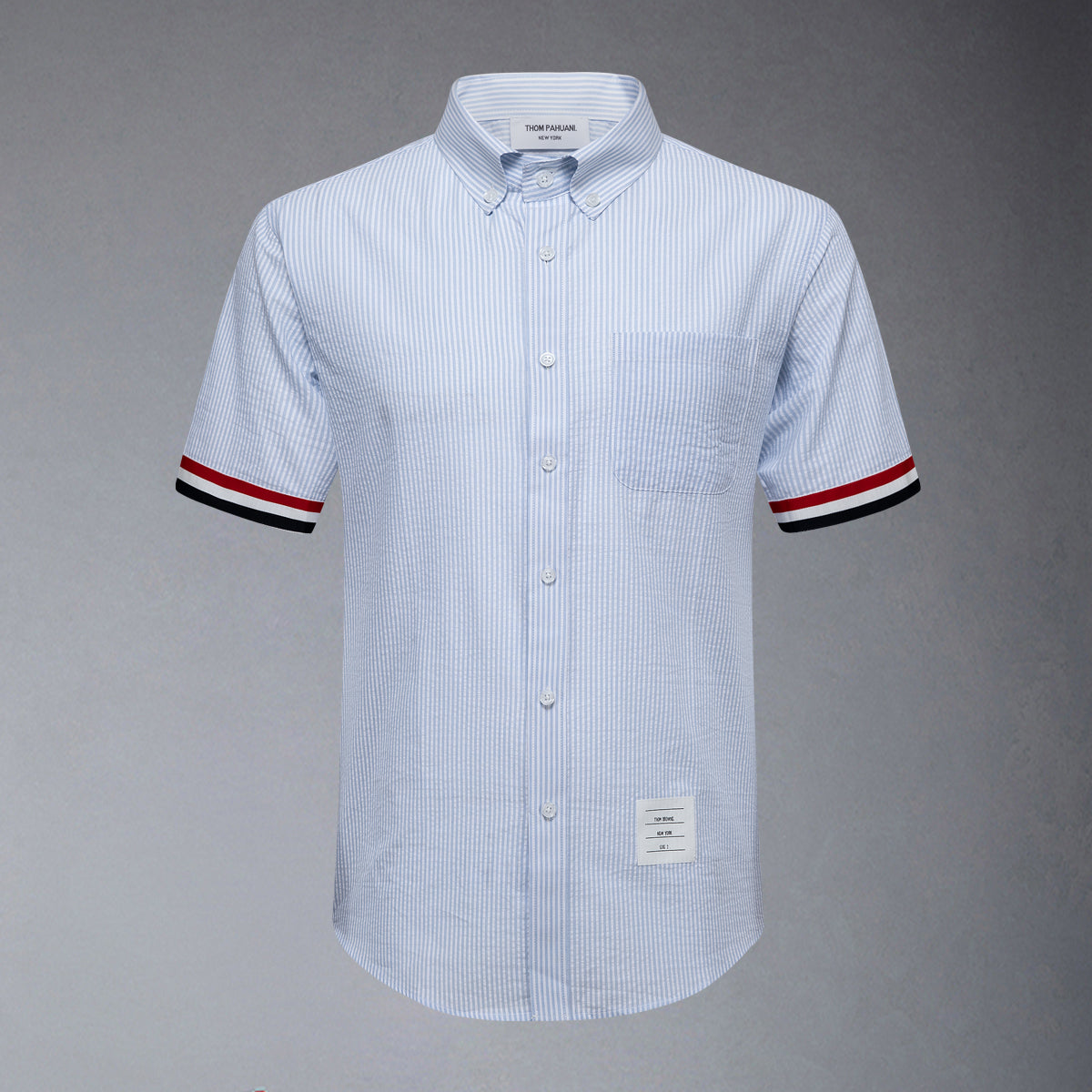 Men's Short Sleeve Oxford Shirt - 100% Cotton Striped Grosgrain Detail