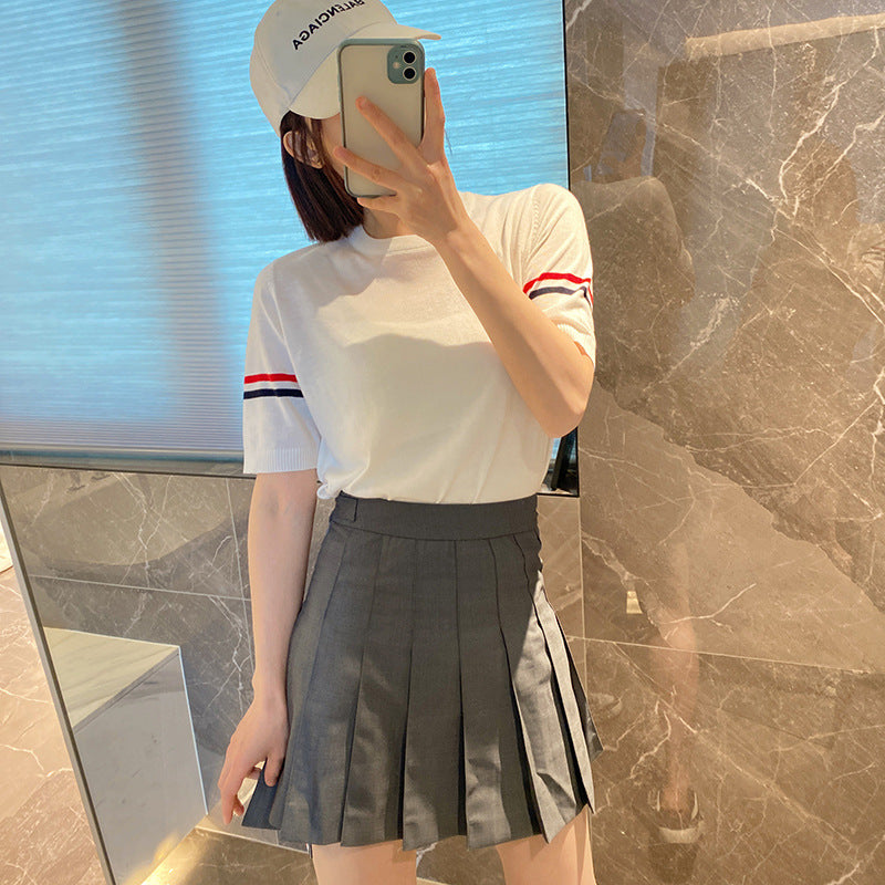 Thom BrowneWomen's Crew Neck Cotton T-Shirt - Japanese Craftsmanship