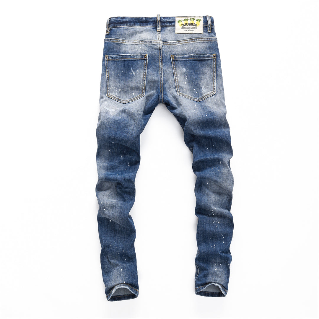 DSQ2 Men's Slim Fit Ripped Jeans – Dark Wash Distressed Stretch Denim