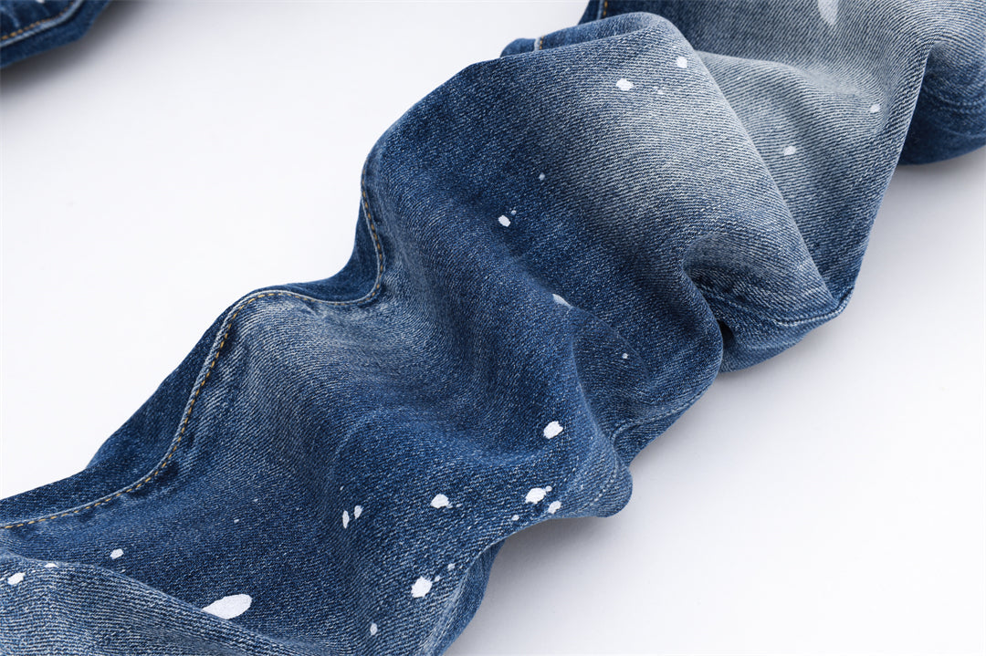 DSQ2 Men's Slim Fit Paint Splash Jeans – Dark Wash Stretch Denim