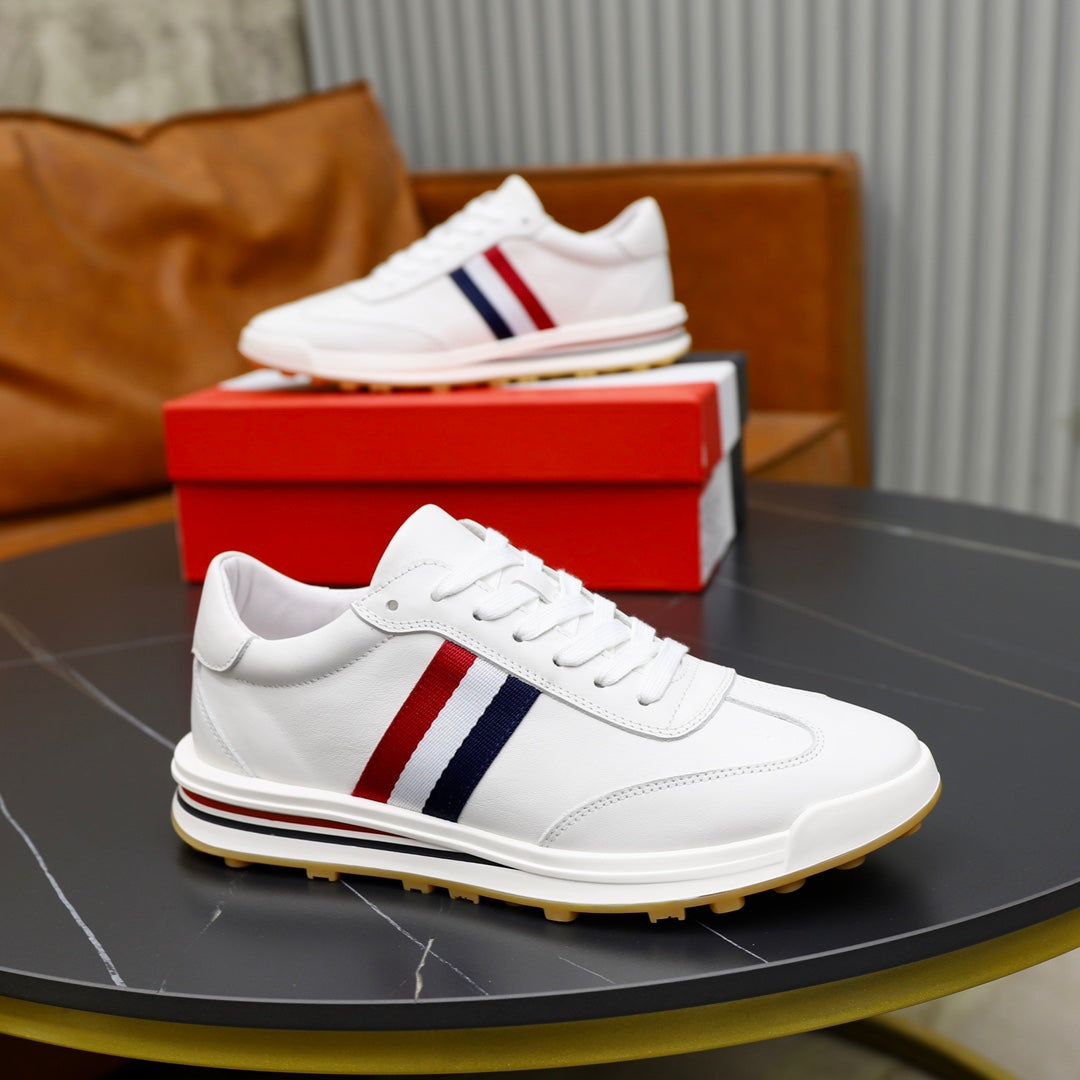 Thom BrowneMen's Classic Leather Sneakers - Premium Cowhide Low-Top Casual Shoes with Grosgrain Detail