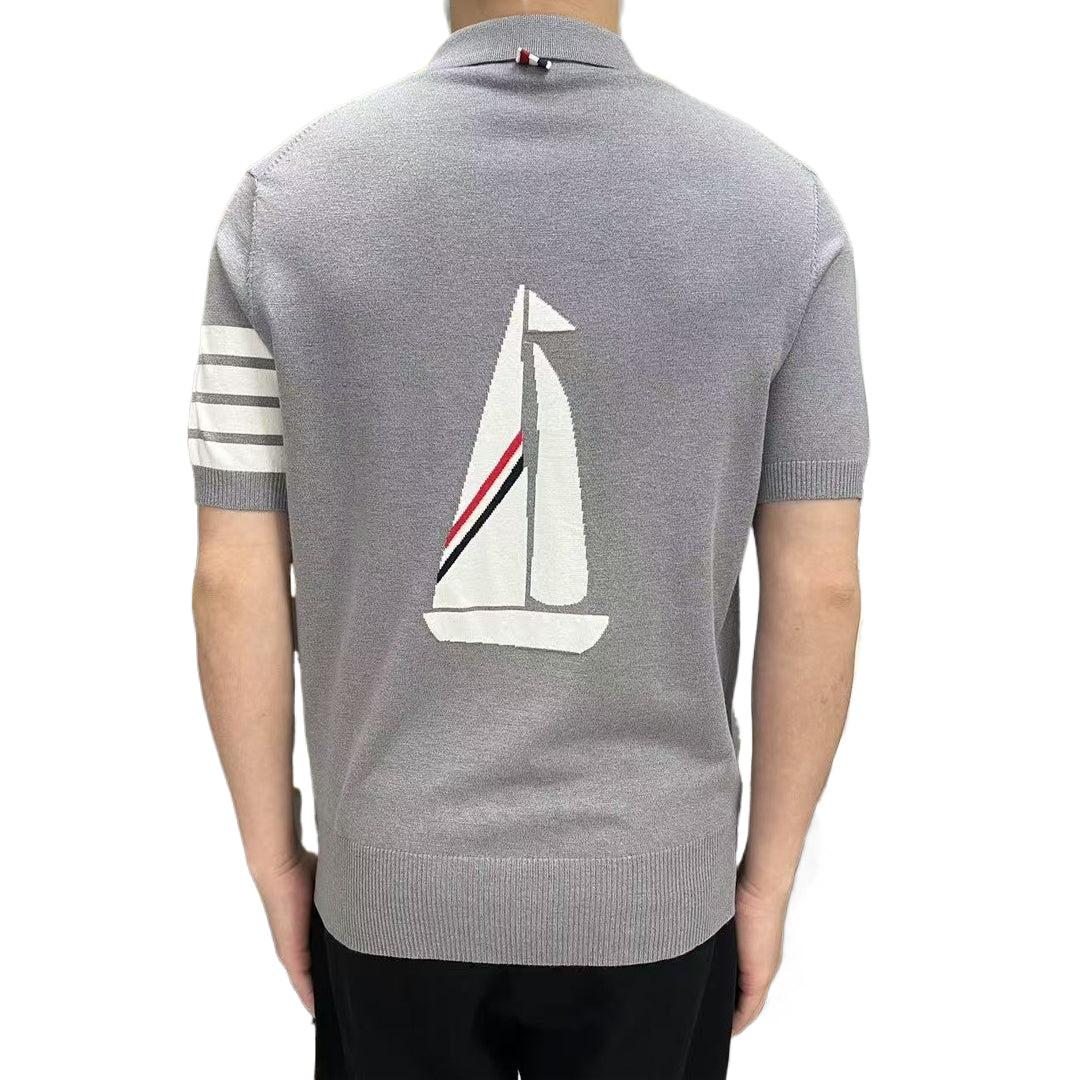 Thom BrowneMen's Nautical Knit Polo Shirt | 4-Bar Detail | Heritage Grosgrain