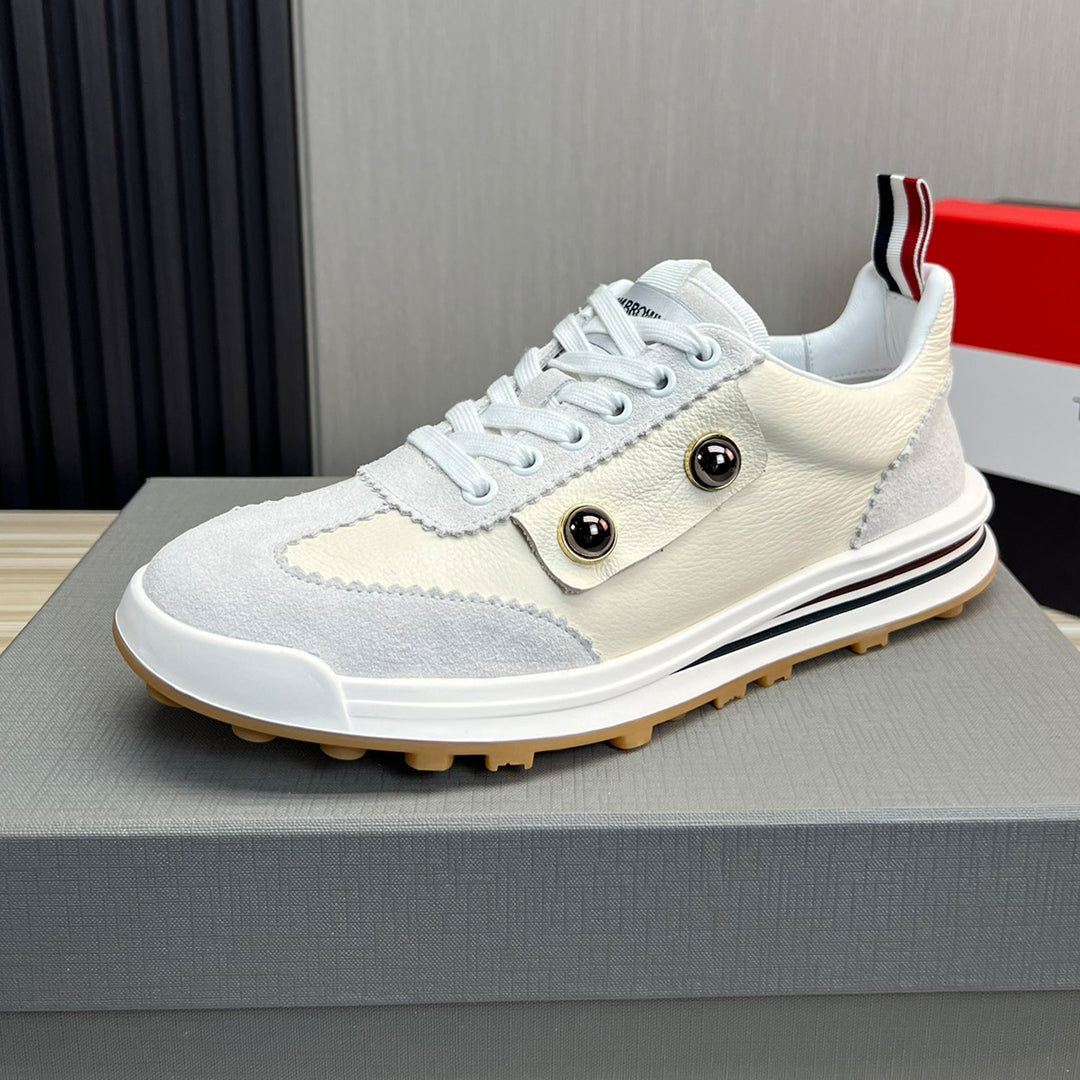 Thom BrowneMen's Classic Leather Sneakers - Premium Cowhide Low-Top Casual Shoes with Grosgrain Detail