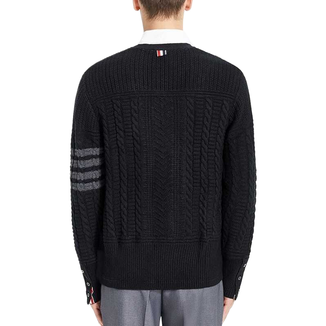 Thom BrowneMen's Classic V-Neck Knitted Cardigan with 4-Bar Sleeve Detail