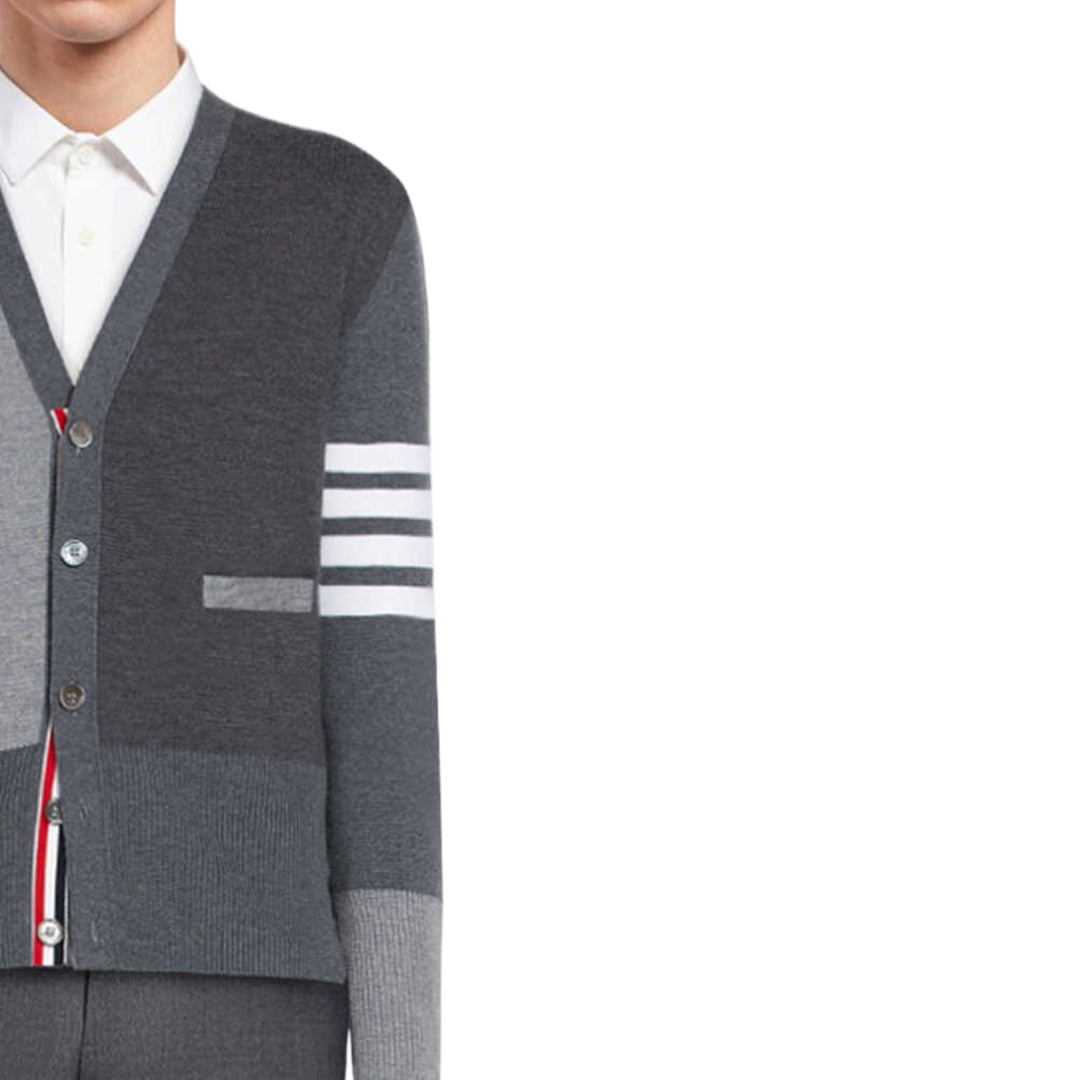 Thom BrowneMen's Classic V-Neck Knitted Cardigan with 4-Bar Sleeve Detail