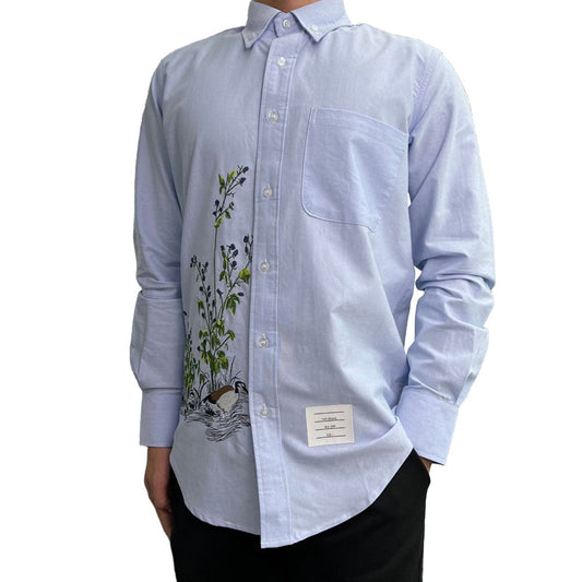 Men's 100% Cotton Embroidered Oxford Shirt - Premium Business Dress Shirt with Elegant Details