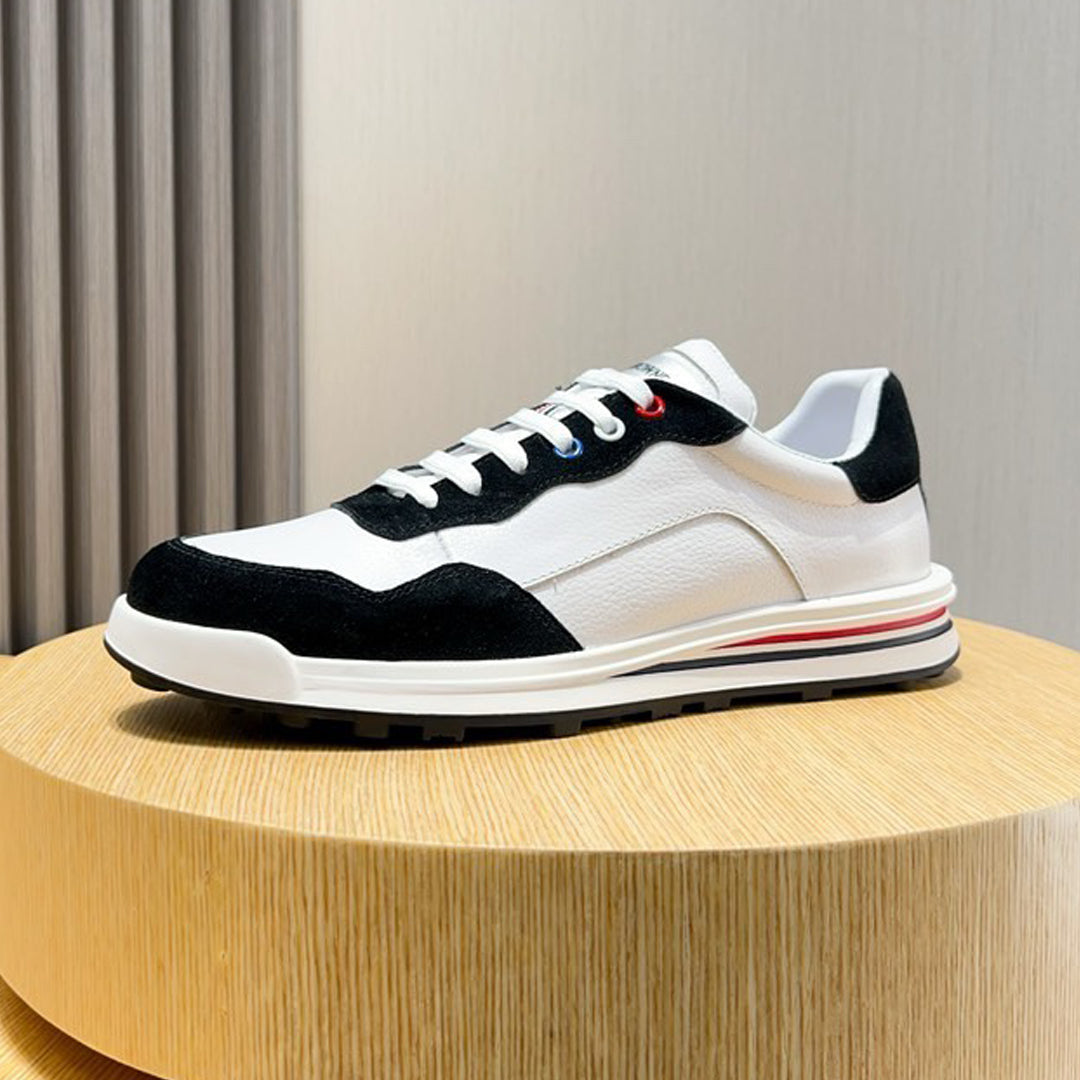 Thom BrownePremium Leather Sneakers with Grosgrain Buckle - White & Red Options