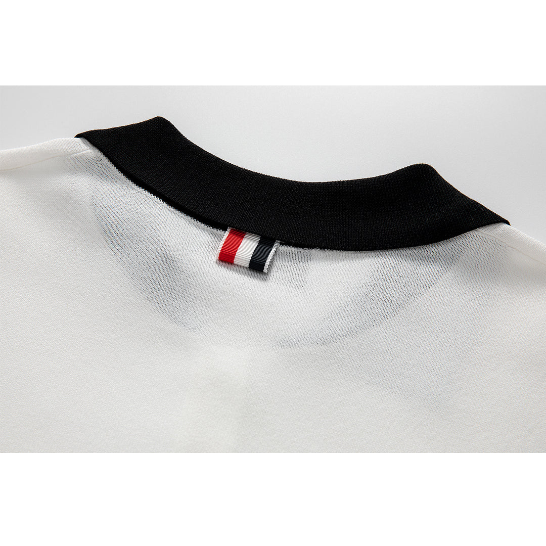 Thom BrowneWomen's Striped Polo Shirt - Classic Button Front Top with Grosgrain Trim