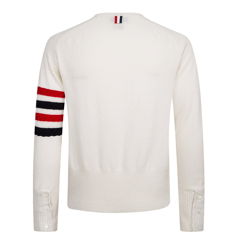Thom BrowneMen's Classic Crew Neck Merino Wool Sweater with 4-Bar Detail