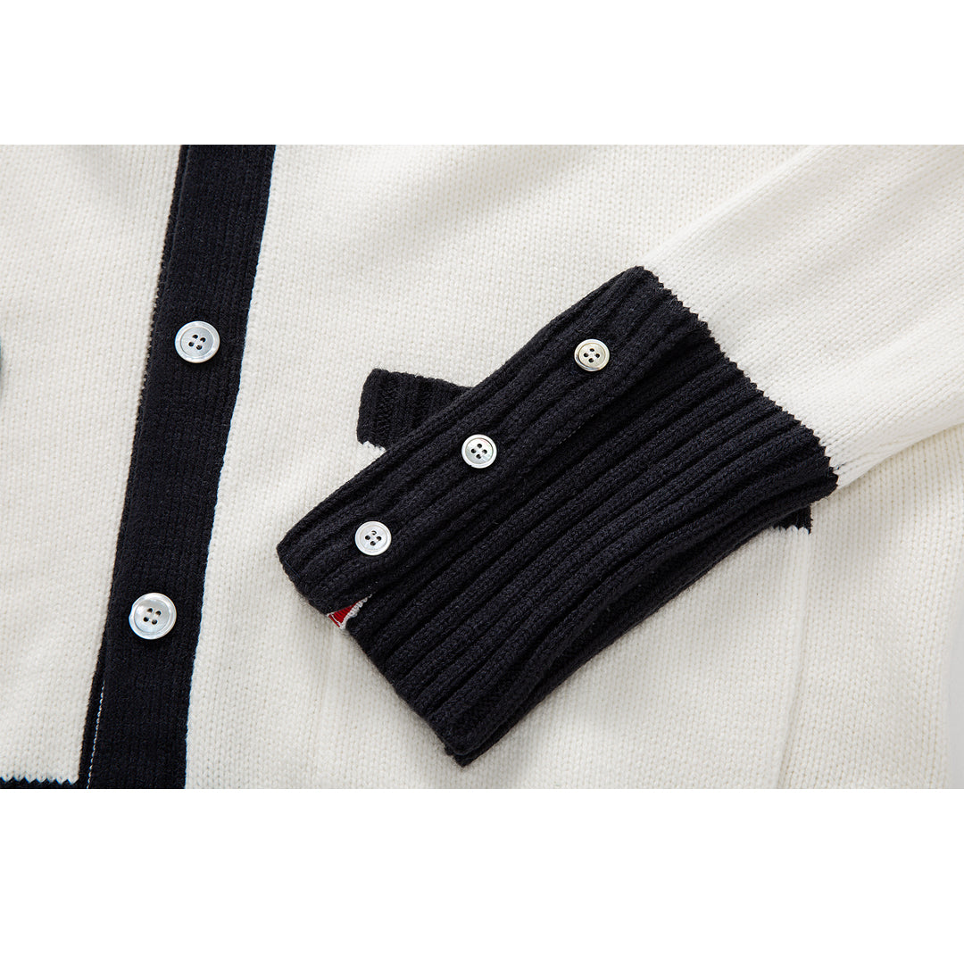 Thom BrowneMen's Classic V-Neck Knitted Cardigan with 4-Bar Sleeve Detail