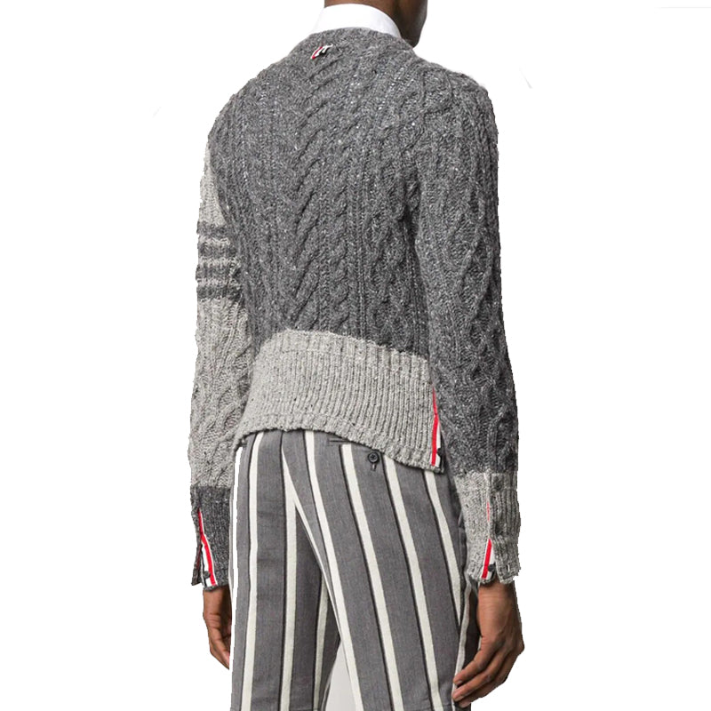 Thom BrowneMen's Classic Crew Neck Merino Wool Sweater with 4-Bar Detail