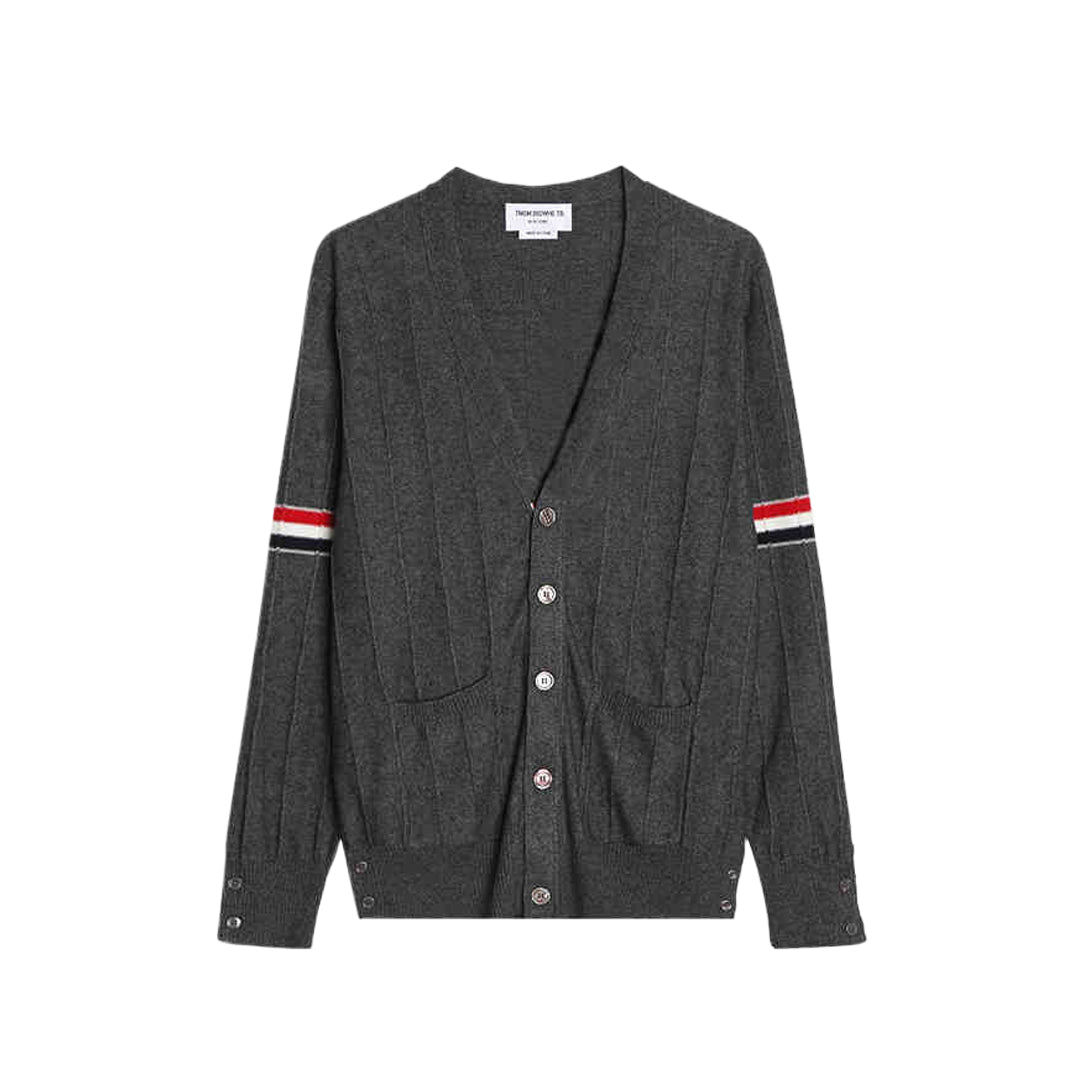 Thom BrowneMen's Classic V-Neck Knitted Cardigan with 4-Bar Sleeve Detail
