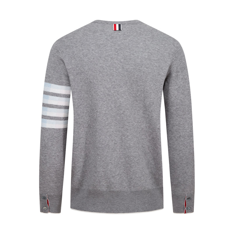 Men's Classic Crew Neck Merino Wool Sweater with 4-Bar Detail