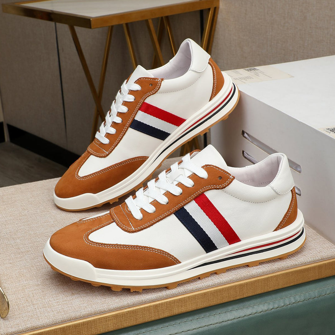 Thom BrowneMen's Premium Leather Sneakers - Handcrafted Cowhide Low-Top Casual Shoes with Grosgrain Detail