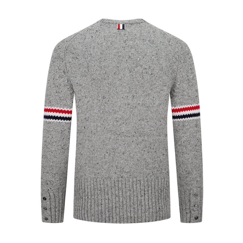 Thom BrowneMen's Classic Crew Neck Merino Wool Sweater with 4-Bar Detail