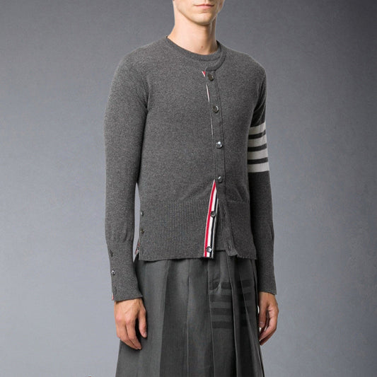 Thom BrowneMen's Classic V-Neck Knitted Cardigan with 4-Bar Sleeve Detail