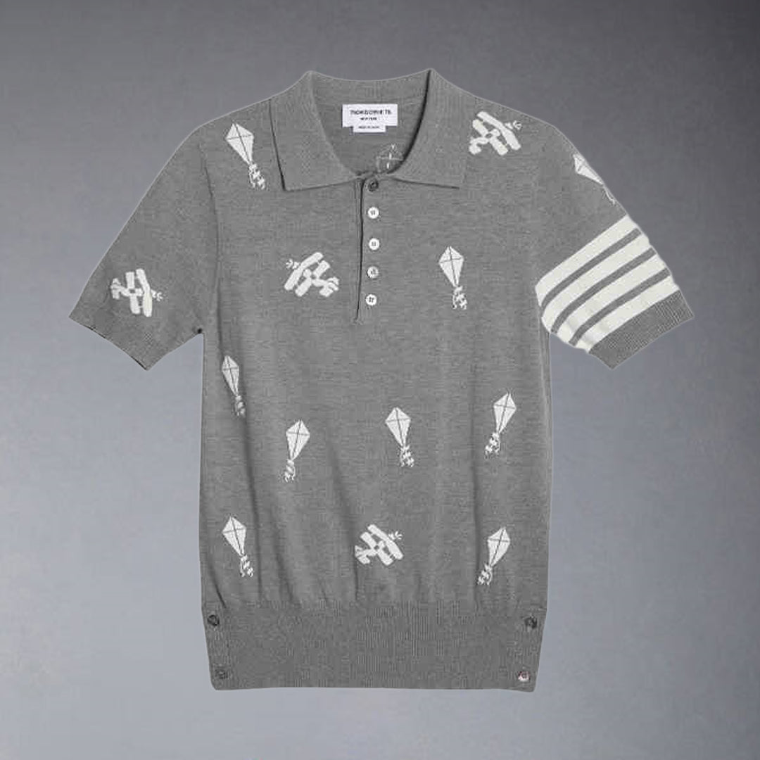 Thom BrowneMen's Refined Knit Polo Shirt | 4-Bar Detail | Signature Grosgrain