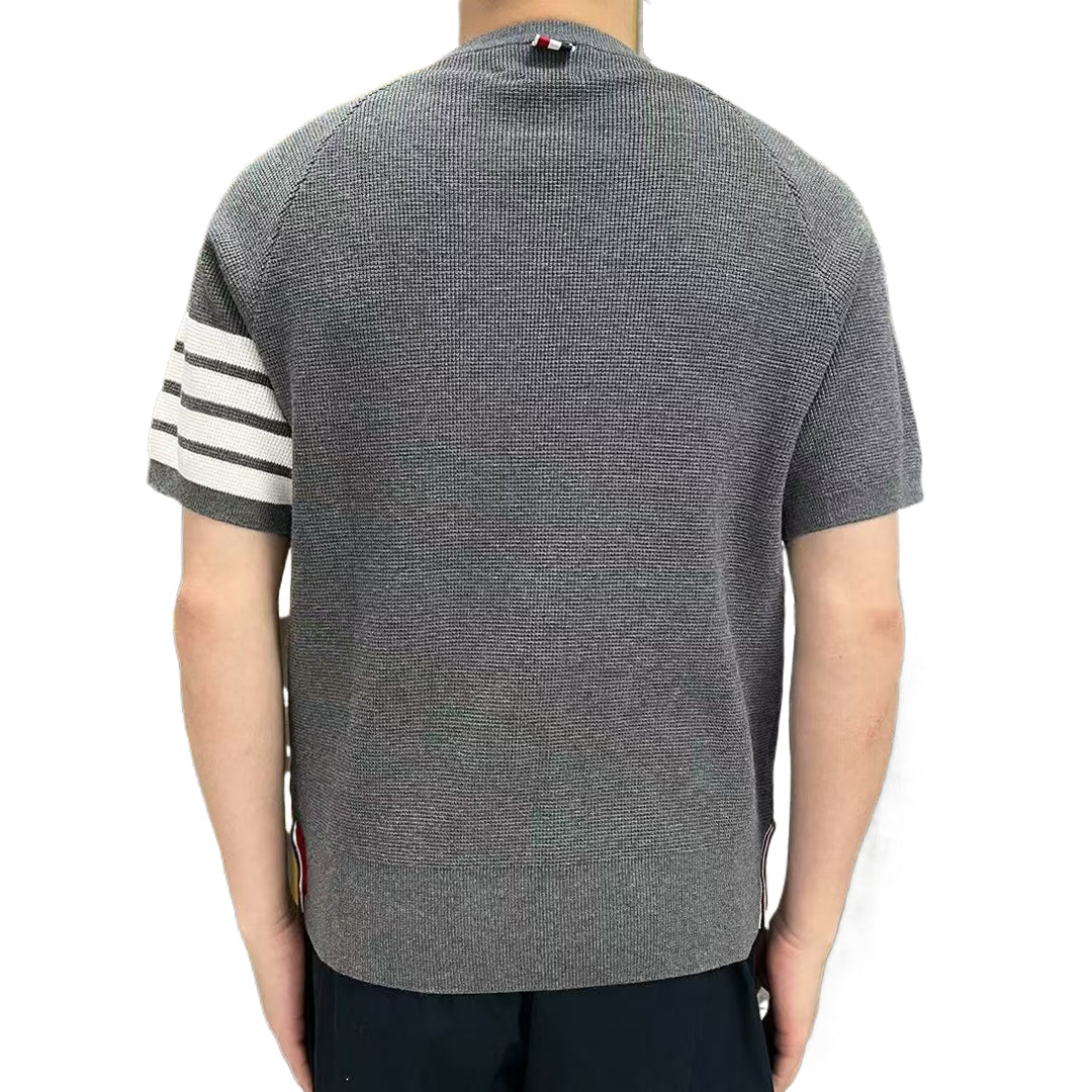 Thom BrowneMen's Waffle Knit Polo Shirt | 4-Bar Detail | Textured Heritage