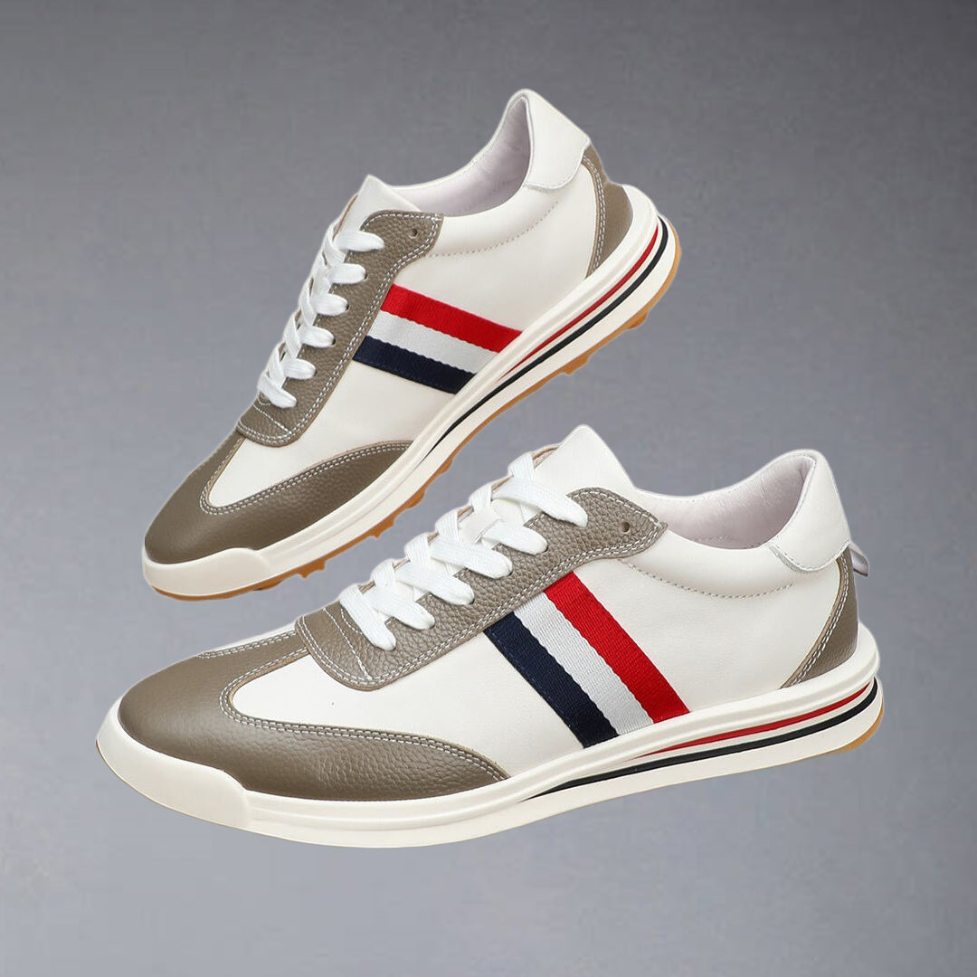 Thom BrowneMen's Premium Leather Sneakers - Handcrafted Cowhide Low-Top Casual Shoes with Grosgrain Detail
