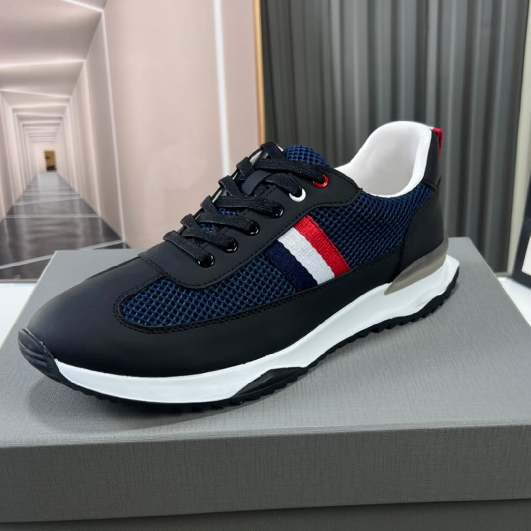 Thom BrowneMen's Premium Leather Sneakers - Handcrafted Cowhide Low-Top Casual Shoes with Grosgrain Detail