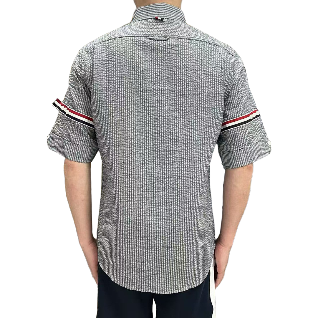 Thom BrowneMen's Seersucker Oxford Shirt - Premium Cotton Button Front Dress Shirt