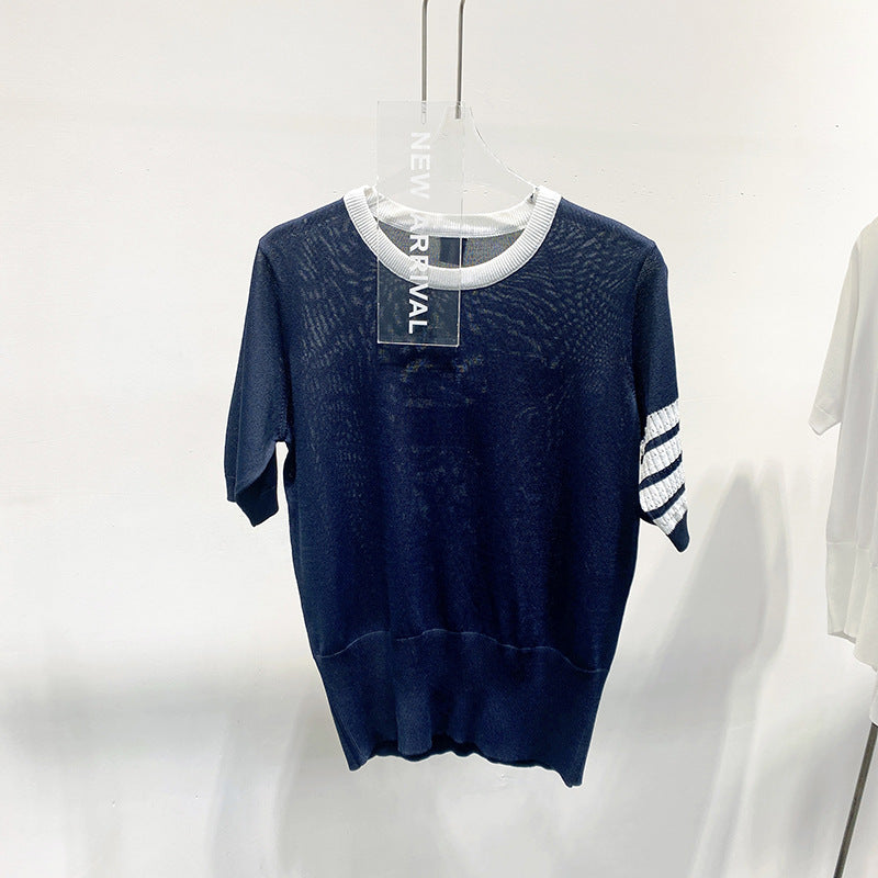 Thom BrowneWomen's Knitted Cotton T-Shirt - Partial Button Front | Made in Japan