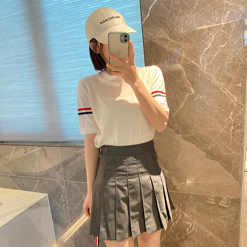 Thom BrowneWomen's Crew Neck Cotton T-Shirt - Japanese Craftsmanship