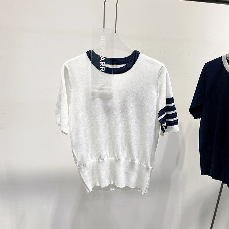 Thom BrowneWomen's Knitted Cotton T-Shirt - Partial Button Front | Made in Japan