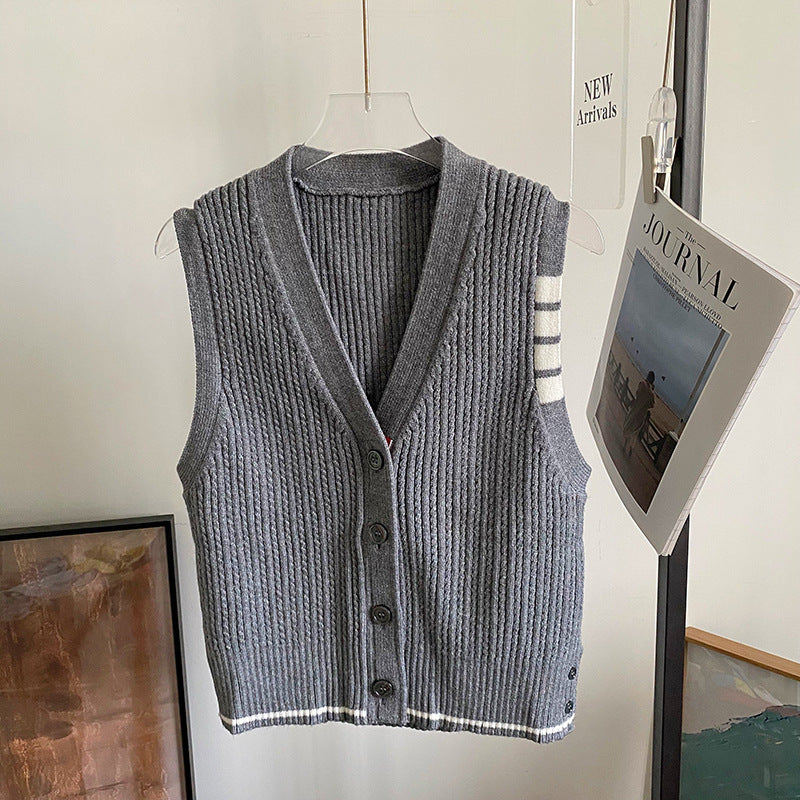 Thom BrowneWomen's Knitted Vest - Premium Cotton Button-Front Sweater Vest