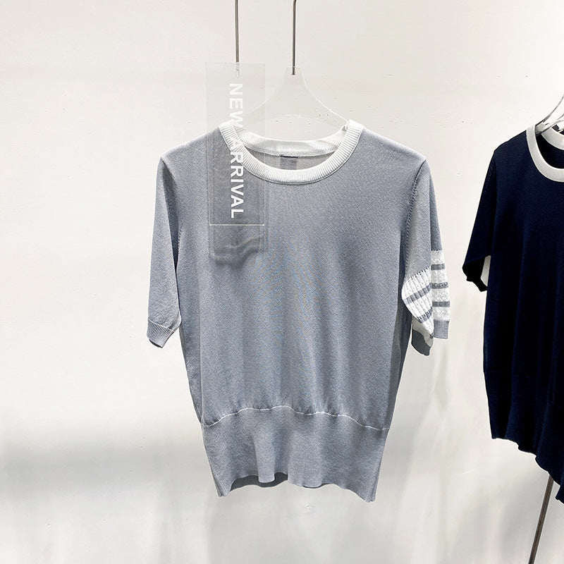 Thom BrowneWomen's Knitted Cotton T-Shirt - Partial Button Front | Made in Japan