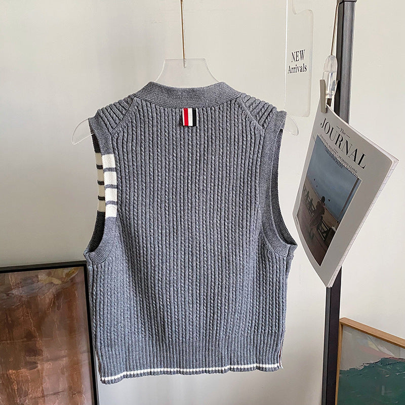 Thom BrowneWomen's Knitted Vest - Premium Cotton Button-Front Sweater Vest