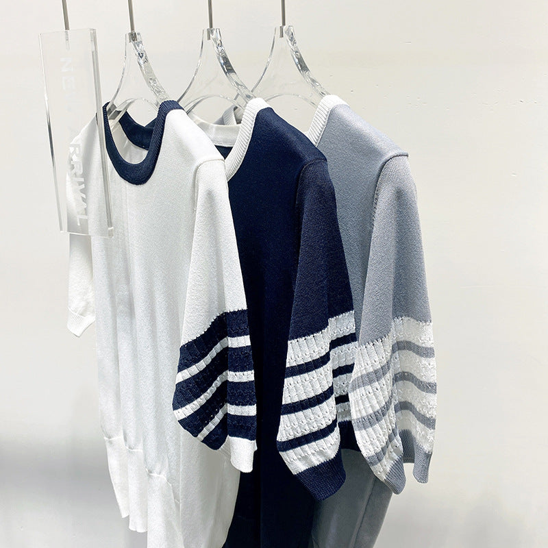 Thom BrowneWomen's Knitted Cotton T-Shirt - Partial Button Front | Made in Japan