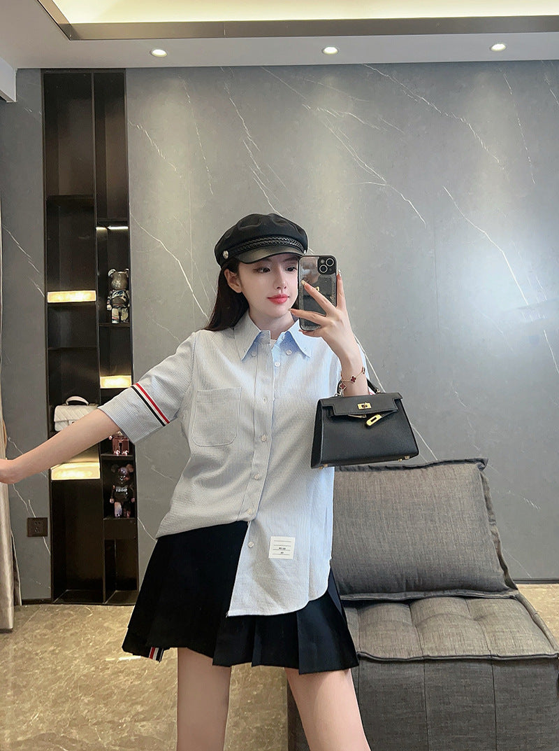 Thom BrowneWomen's Short Sleeve Cotton Shirt - Japanese Craftsmanship
