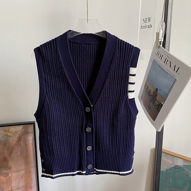 Thom BrowneWomen's Knitted Vest - Premium Cotton Button-Front Sweater Vest